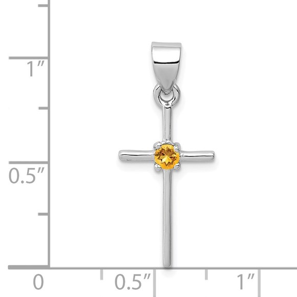 925 Sterling Silver Citrine Nov Birthstone Cross Necklace Pendant 11 x 28 mm - Picture 3 of 4